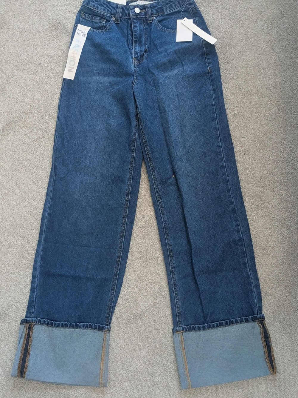 Tinseltown Dark Blue Wide-Leg Jeans with Cuffed Hem